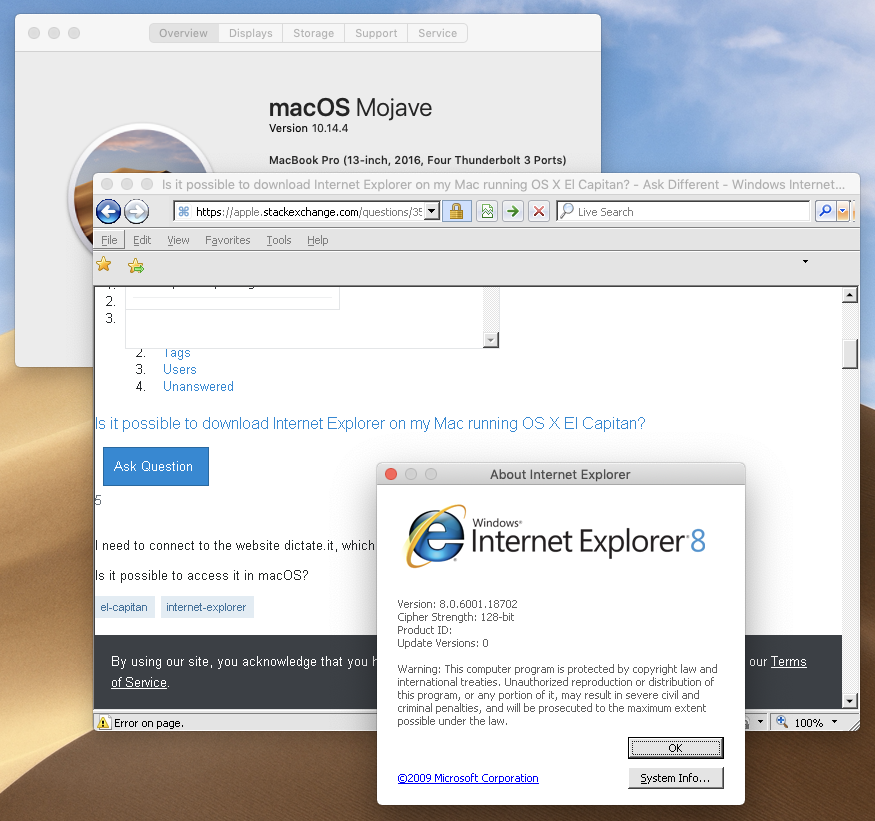 internet explorer mac emulator